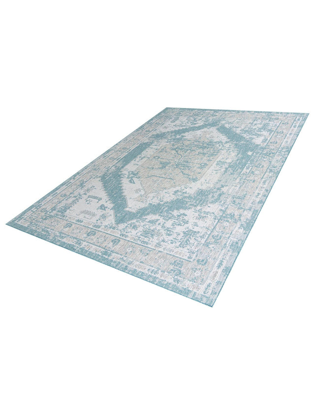 Aqua 10' x 14' 1 Outdoor Traditional Rectangle Area Rug Weather Resistant for Patio, Deck, Terrace, Balcony, Porch Classical Design Outside Carpet for Sale at Rug Engine
