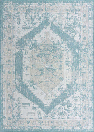 Aqua 10' x 14' 1 Outdoor Traditional Rectangle Area Rug Weather Resistant for Patio, Deck, Terrace, Balcony, Porch Classical Design Outside Carpet for Sale at Rug Engine