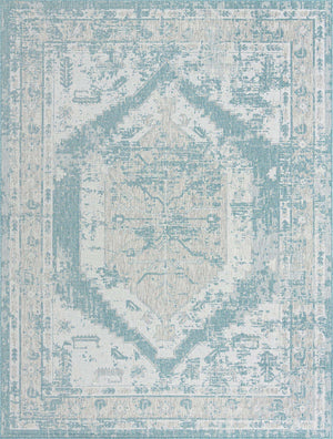 Aqua 10' x 13' 1 Outdoor Traditional Rectangle Area Rug Weather Resistant for Patio, Deck, Terrace, Balcony, Porch Classical Design Outside Carpet for Sale at Rug Engine