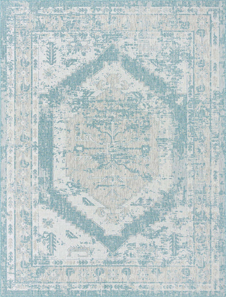 Aqua 9' x 12' Outdoor Traditional Rectangle Rug