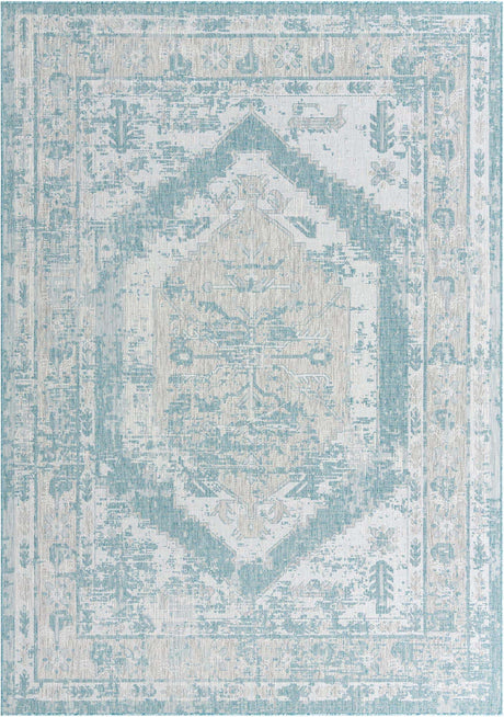 Aqua 8' x 11' Outdoor Traditional Rectangle Rug