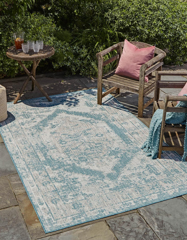 Aqua 8' x 11' Outdoor Traditional Rectangle Rug