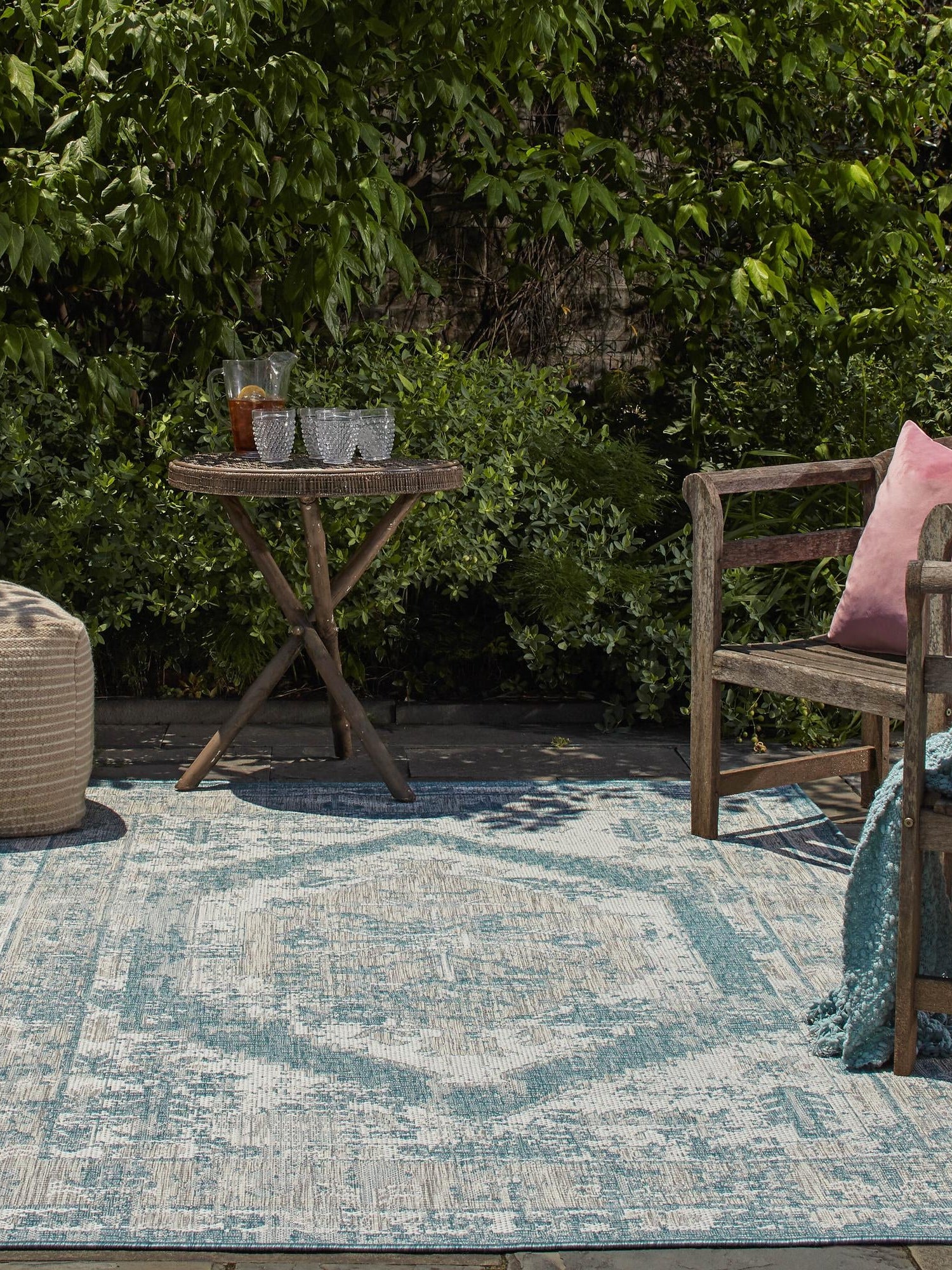 Aqua 2' x 3' 1 Outdoor Traditional Rectangle Area Rug Weather Resistant for Patio, Deck, Terrace, Balcony, Porch Classical Design Outside Carpet for Sale at Rug Engine
