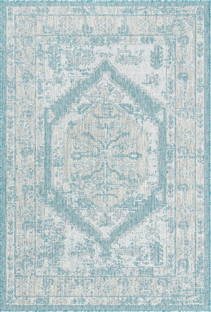 Aqua 4' 1 x 6' 1 Outdoor Traditional Rectangle Area Rug Weather Resistant for Patio, Deck, Terrace, Balcony, Porch Classical Design Outside Carpet for Sale at Rug Engine