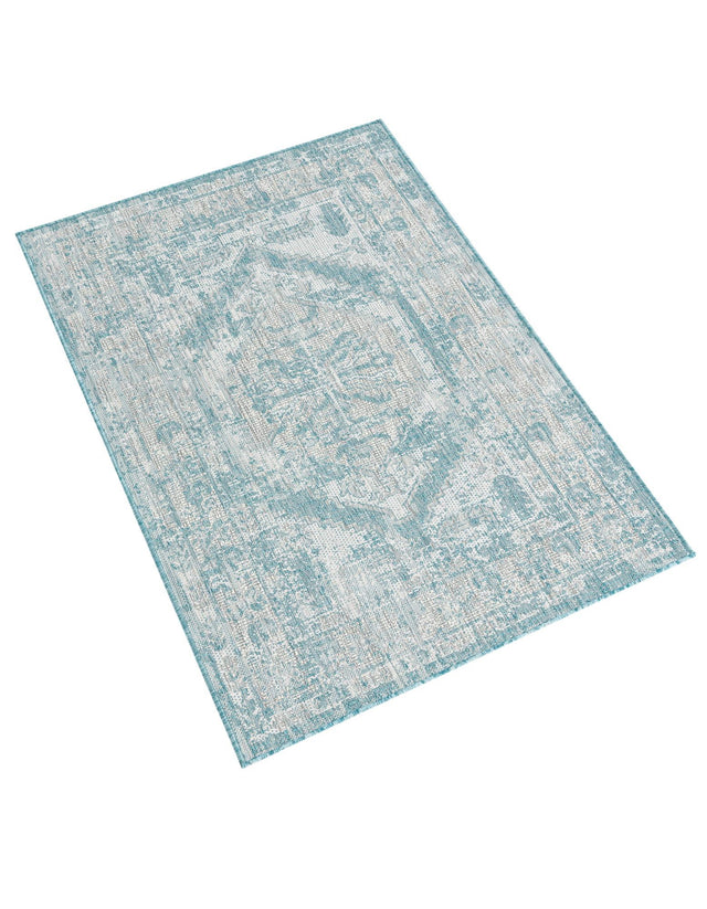 Aqua 3' 1 x 5' 3 Outdoor Traditional Rectangle Area Rug Weather Resistant for Patio, Deck, Terrace, Balcony, Porch Classical Design Outside Carpet for Sale at Rug Engine