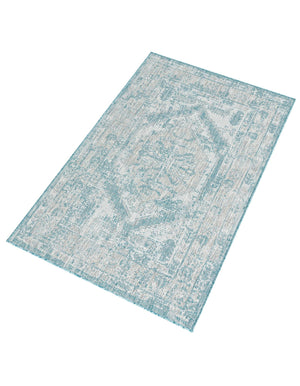 Aqua 3' 1 x 5' 3 Outdoor Traditional Rectangle Area Rug Weather Resistant for Patio, Deck, Terrace, Balcony, Porch Classical Design Outside Carpet for Sale at Rug Engine