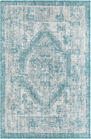 Aqua 2' x 3' 1 Outdoor Traditional Rectangle Area Rug Weather Resistant for Patio, Deck, Terrace, Balcony, Porch Classical Design Outside Carpet for Sale at Rug Engine