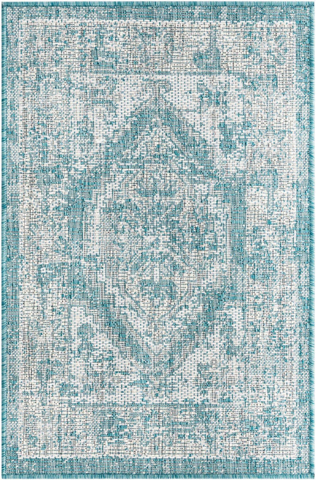 Aqua 2' x 3' 1 Outdoor Traditional Rectangle Area Rug Weather Resistant for Patio, Deck, Terrace, Balcony, Porch Classical Design Outside Carpet for Sale at Rug Engine