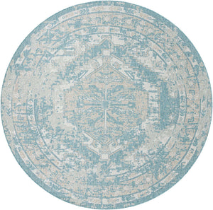 Aqua 10' x 10' Outdoor Traditional Round Area Rug Weather Resistant for Patio, Deck, Terrace, Balcony, Porch Classical Design Outside Carpet for Sale at Rug Engine