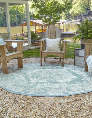 Aqua 13' 1 x 13' 1 Outdoor Traditional Round Area Rug Weather Resistant for Patio, Deck, Terrace, Balcony, Porch Classical Design Outside Carpet for Sale at Rug Engine