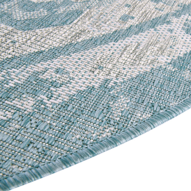 Aqua 7' 10 x 7' 10 Outdoor Traditional Round Area Rug Weather Resistant for Patio, Deck, Terrace, Balcony, Porch Classical Design Outside Carpet for Sale at Rug Engine
