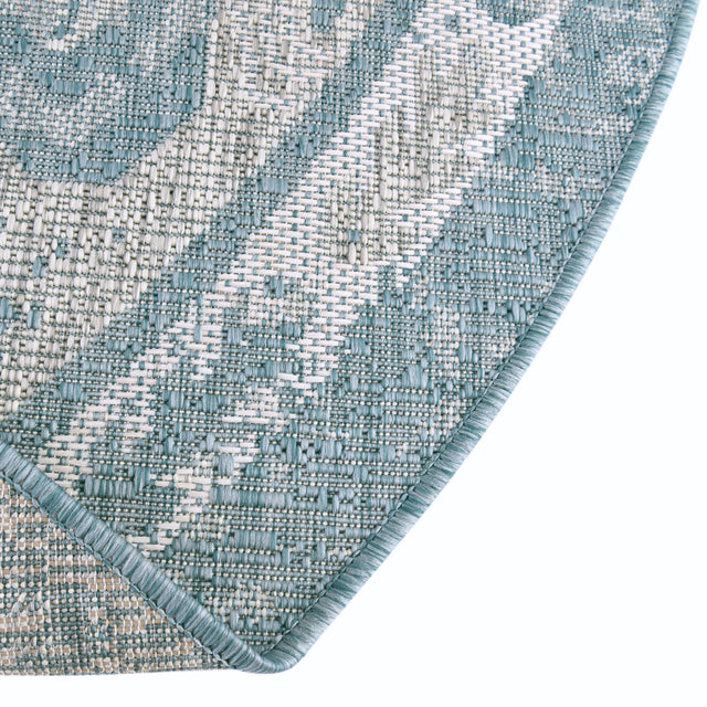 Aqua 3' 1 x 3' 1 Outdoor Traditional Round Area Rug Weather Resistant for Patio, Deck, Terrace, Balcony, Porch Classical Design Outside Carpet for Sale at Rug Engine