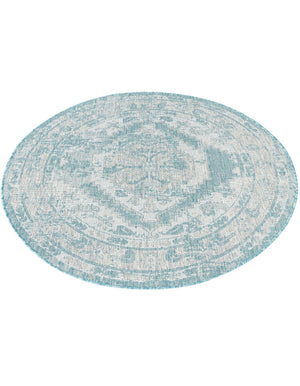 Aqua 5' 3 x 5' 3 Outdoor Traditional Round Area Rug Weather Resistant for Patio, Deck, Terrace, Balcony, Porch Classical Design Outside Carpet for Sale at Rug Engine