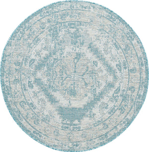 Aqua 5' 3 x 5' 3 Outdoor Traditional Round Area Rug Weather Resistant for Patio, Deck, Terrace, Balcony, Porch Classical Design Outside Carpet for Sale at Rug Engine