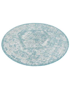 Aqua 4' 1 x 4' 1 Outdoor Traditional Round Area Rug Weather Resistant for Patio, Deck, Terrace, Balcony, Porch Classical Design Outside Carpet for Sale at Rug Engine