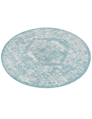 Aqua 4' 1 x 4' 1 Outdoor Traditional Round Area Rug Weather Resistant for Patio, Deck, Terrace, Balcony, Porch Classical Design Outside Carpet for Sale at Rug Engine