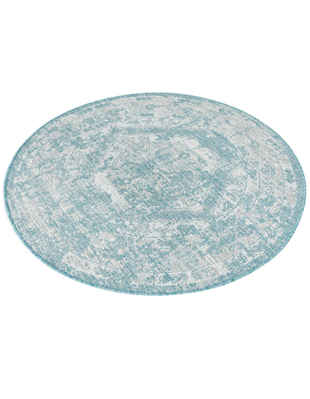 Aqua 4' 1 x 4' 1 Outdoor Traditional Round Area Rug Weather Resistant for Patio, Deck, Terrace, Balcony, Porch Classical Design Outside Carpet for Sale at Rug Engine
