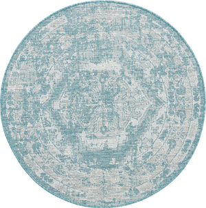 Aqua 4' 1 x 4' 1 Outdoor Traditional Round Area Rug Weather Resistant for Patio, Deck, Terrace, Balcony, Porch Classical Design Outside Carpet for Sale at Rug Engine