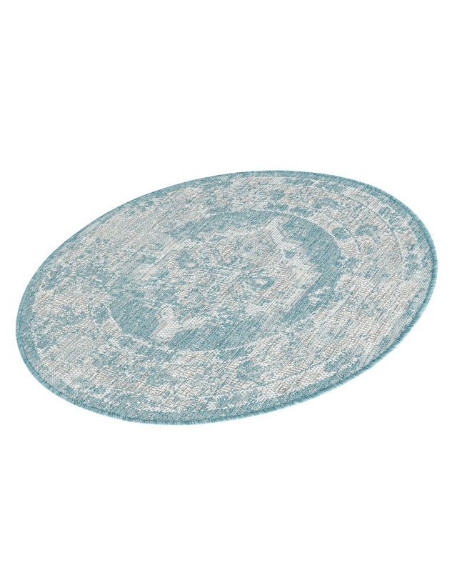 Aqua 3' 1 x 3' 1 Outdoor Traditional Round Area Rug Weather Resistant for Patio, Deck, Terrace, Balcony, Porch Classical Design Outside Carpet for Sale at Rug Engine
