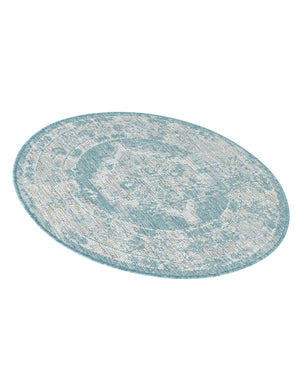 Aqua 3' 1 x 3' 1 Outdoor Traditional Round Area Rug Weather Resistant for Patio, Deck, Terrace, Balcony, Porch Classical Design Outside Carpet for Sale at Rug Engine
