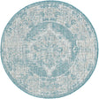 Aqua 3' 1 x 3' 1 Outdoor Traditional Round Area Rug Weather Resistant for Patio, Deck, Terrace, Balcony, Porch Classical Design Outside Carpet for Sale at Rug Engine