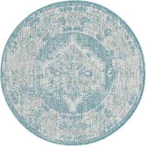 Aqua 3' 1 x 3' 1 Outdoor Traditional Round Area Rug Weather Resistant for Patio, Deck, Terrace, Balcony, Porch Classical Design Outside Carpet for Sale at Rug Engine
