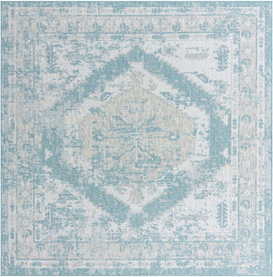 Aqua 10' x 10' Outdoor Traditional Square Area Rug Weather Resistant for Patio, Deck, Terrace, Balcony, Porch Classical Design Outside Carpet for Sale at Rug Engine