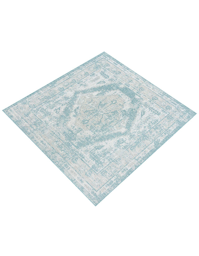 Aqua 7' 10 x 7' 10 Outdoor Traditional Square Area Rug Weather Resistant for Patio, Deck, Terrace, Balcony, Porch Classical Design Outside Carpet for Sale at Rug Engine