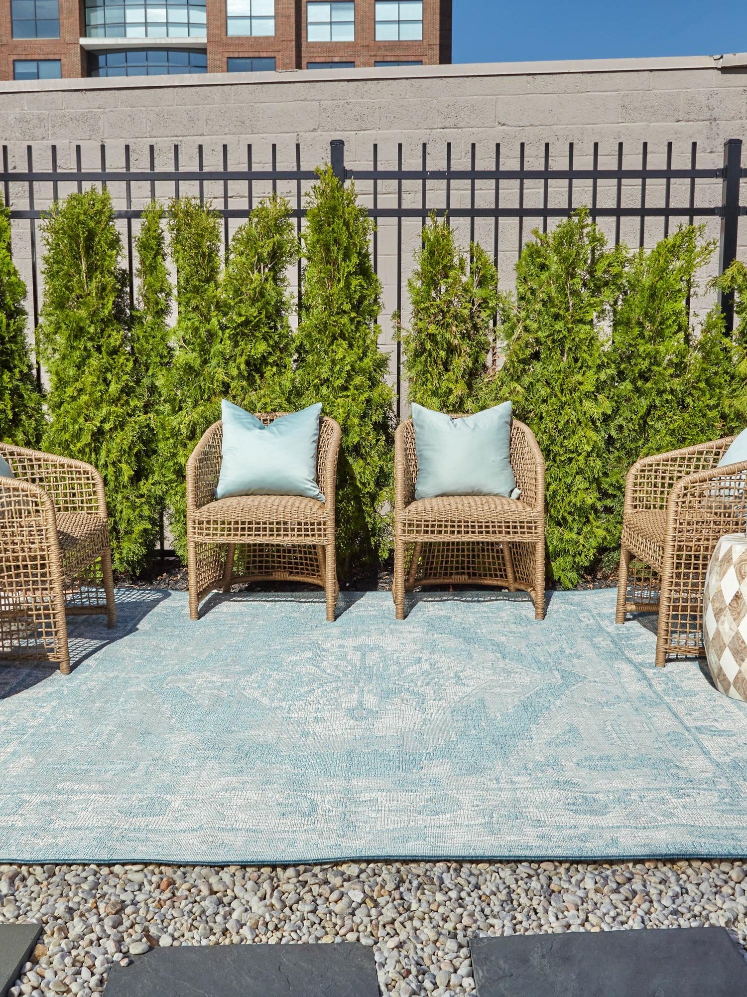 Aqua 13' 1 x 13' 1 Outdoor Traditional Square Area Rug Weather Resistant for Patio, Deck, Terrace, Balcony, Porch Classical Design Outside Carpet for Sale at Rug Engine