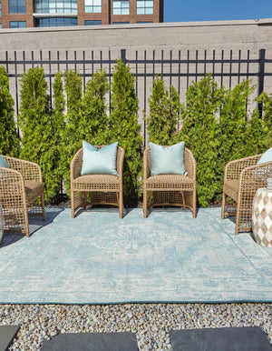 Aqua 13' 1 x 13' 1 Outdoor Traditional Square Area Rug Weather Resistant for Patio, Deck, Terrace, Balcony, Porch Classical Design Outside Carpet for Sale at Rug Engine