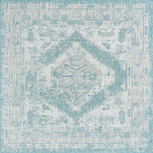 Aqua 5' 3 x 5' 3 Outdoor Traditional Square Rug