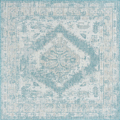 Aqua 5' 3 x 5' 3 Outdoor Traditional Square Rug