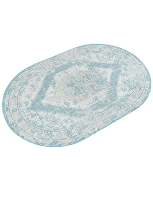 Aqua 5' 3 x 8' Outdoor Traditional Oval Area Rug Weather Resistant for Patio, Deck, Terrace, Balcony, Porch Classical Design Outside Carpet for Sale at Rug Engine