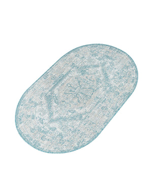 Aqua 3' 1 x 5' 3 Outdoor Traditional Oval Area Rug Weather Resistant for Patio, Deck, Terrace, Balcony, Porch Classical Design Outside Carpet for Sale at Rug Engine