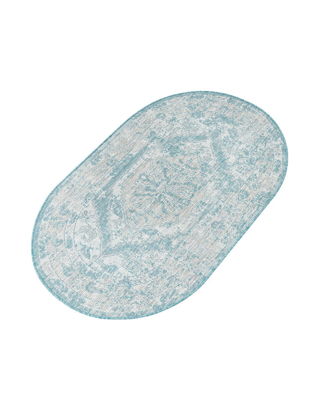 Aqua 3' 1 x 5' 3 Outdoor Traditional Oval Area Rug Weather Resistant for Patio, Deck, Terrace, Balcony, Porch Classical Design Outside Carpet for Sale at Rug Engine