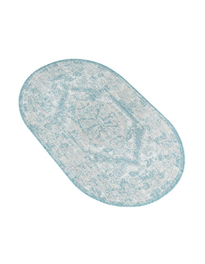 Aqua 3' 1 x 5' 3 Outdoor Traditional Oval Area Rug Weather Resistant for Patio, Deck, Terrace, Balcony, Porch Classical Design Outside Carpet for Sale at Rug Engine