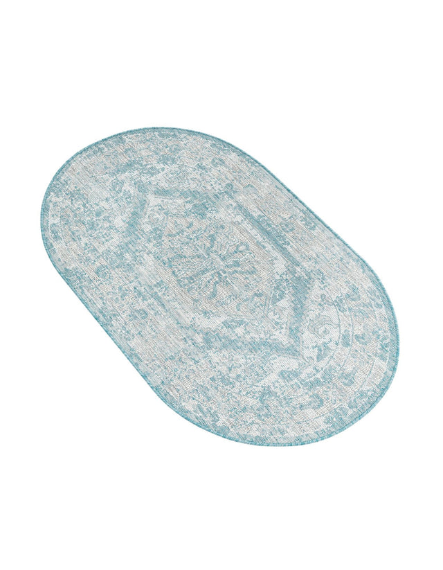 Aqua 3' 1 x 5' 3 Outdoor Traditional Oval Area Rug Weather Resistant for Patio, Deck, Terrace, Balcony, Porch Classical Design Outside Carpet for Sale at Rug Engine