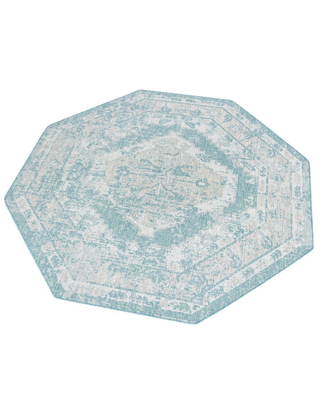 Aqua 7' 10 x 7' 10 Outdoor Traditional Octagon Area Rug Weather Resistant for Patio, Deck, Terrace, Balcony, Porch Classical Design Outside Carpet for Sale at Rug Engine