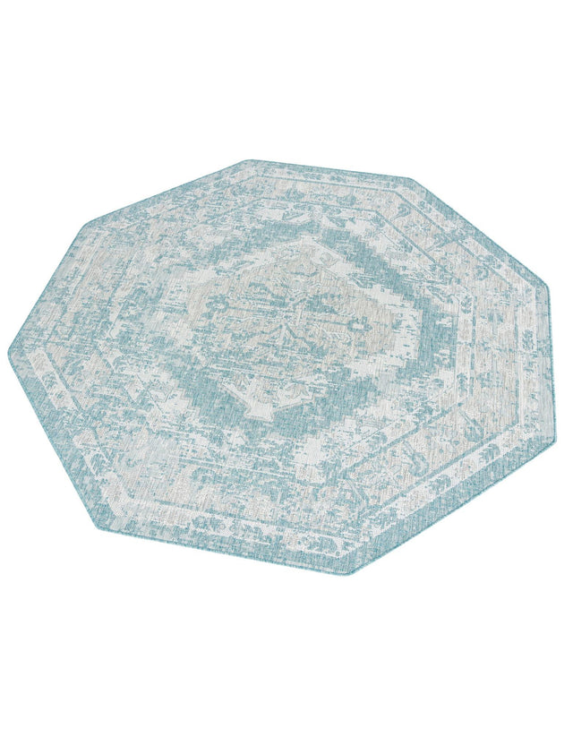 Aqua 7' 10 x 7' 10 Outdoor Traditional Octagon Area Rug Weather Resistant for Patio, Deck, Terrace, Balcony, Porch Classical Design Outside Carpet for Sale at Rug Engine