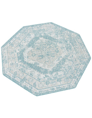 Aqua 7' 10 x 7' 10 Outdoor Traditional Octagon Area Rug Weather Resistant for Patio, Deck, Terrace, Balcony, Porch Classical Design Outside Carpet for Sale at Rug Engine