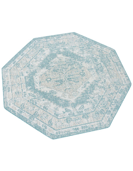 Aqua 7' 10 x 7' 10 Outdoor Traditional Octagon Area Rug Weather Resistant for Patio, Deck, Terrace, Balcony, Porch Classical Design Outside Carpet for Sale at Rug Engine