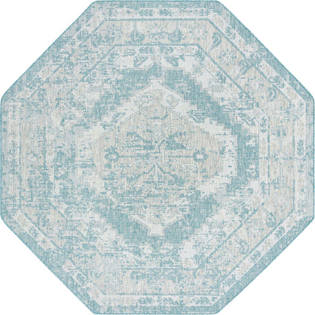 Aqua 7' 10 x 7' 10 Outdoor Traditional Octagon Area Rug Weather Resistant for Patio, Deck, Terrace, Balcony, Porch Classical Design Outside Carpet for Sale at Rug Engine