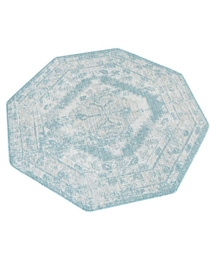 Aqua 5' 3 x 5' 3 Outdoor Traditional Octagon Area Rug Weather Resistant for Patio, Deck, Terrace, Balcony, Porch Classical Design Outside Carpet for Sale at Rug Engine