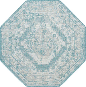 Aqua 5' 3 x 5' 3 Outdoor Traditional Octagon Area Rug Weather Resistant for Patio, Deck, Terrace, Balcony, Porch Classical Design Outside Carpet for Sale at Rug Engine