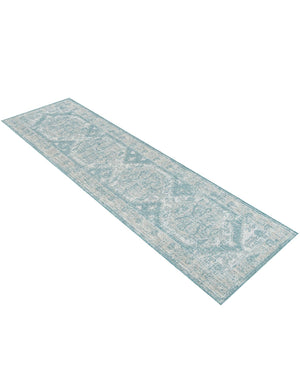 Aqua 2' 7 x 12' Outdoor Traditional Runner Area Rug Weather Resistant for Patio, Deck, Terrace, Balcony, Porch Classical Design Outside Carpet for Sale at Rug Engine