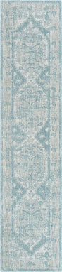 Aqua 2' 7 x 12' Outdoor Traditional Runner Area Rug Weather Resistant for Patio, Deck, Terrace, Balcony, Porch Classical Design Outside Carpet for Sale at Rug Engine