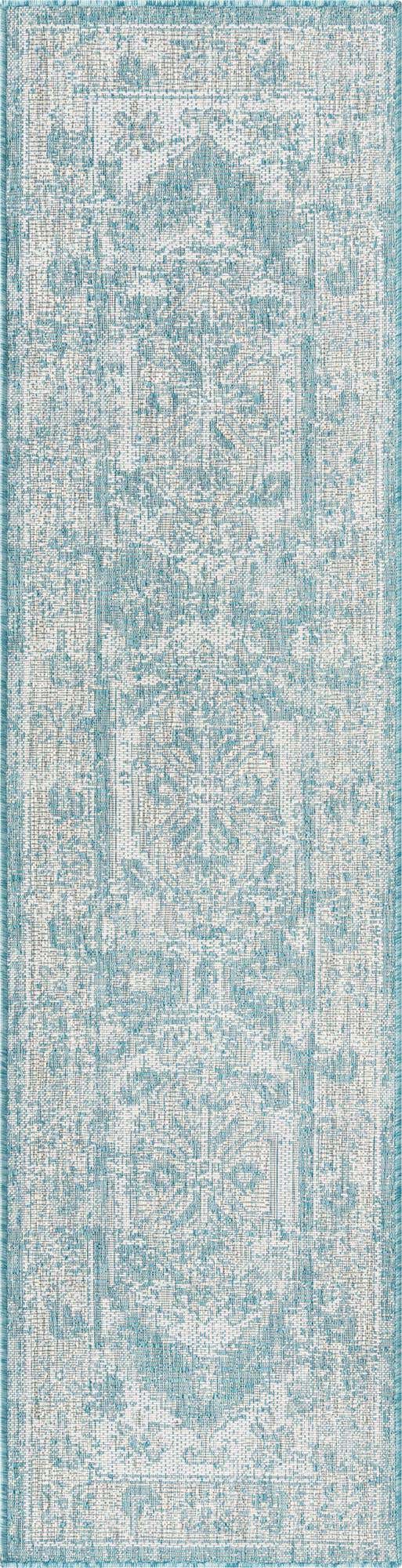 Aqua 2' x 8' Outdoor Traditional Runner Area Rug Weather Resistant for Patio, Deck, Terrace, Balcony, Porch Classical Design Outside Carpet for Sale at Rug Engine