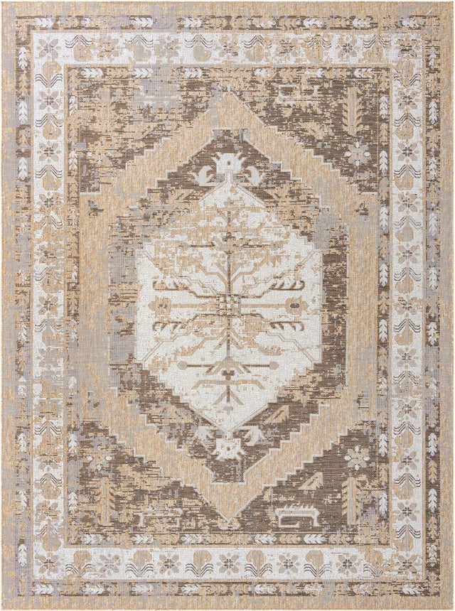 Natural 9' x 12' Outdoor Traditional Rectangle Area Rug Weather Resistant for Patio, Deck, Terrace, Balcony, Porch Classical Design Outside Carpet for Sale at Rug Engine