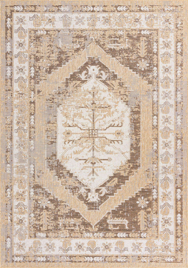 Natural 7' 10 x 11' Outdoor Traditional Rectangle Area Rug Weather Resistant for Patio, Deck, Terrace, Balcony, Porch Classical Design Outside Carpet for Sale at Rug Engine