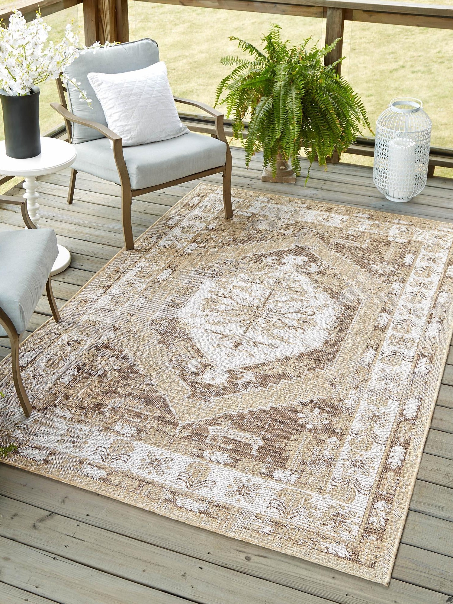 Natural 1' 4 x 1' 4 Outdoor Traditional Sample Area Rug Weather Resistant for Patio, Deck, Terrace, Balcony, Porch Classical Design Outside Carpet for Sale at Rug Engine